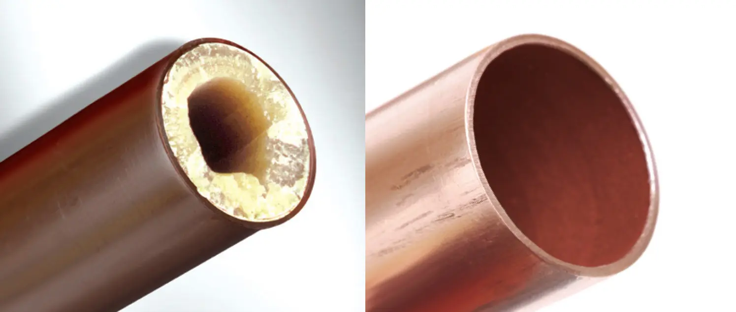 Limescale-in-pipework-before-and-after Limescale in pipework before and after